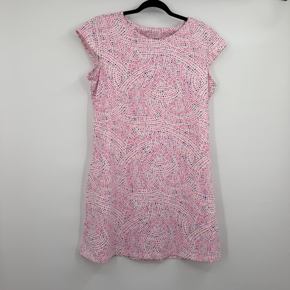MAHI GOLD Dress Womens XL Pink Shift Knee Length Polka Dot Round Neck Stretch